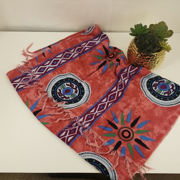 Gorgeous Orange Blue Aztec Beachy Fringed Scarf Wrap - Picture 1 of 7